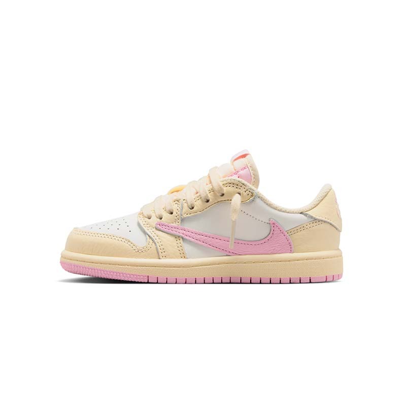 Travis Scott x Air Jordan 1 Low OG "Muslin" 聯名款 倒鉤 米白粉色 中童 IQ7605-100 [台灣現貨]