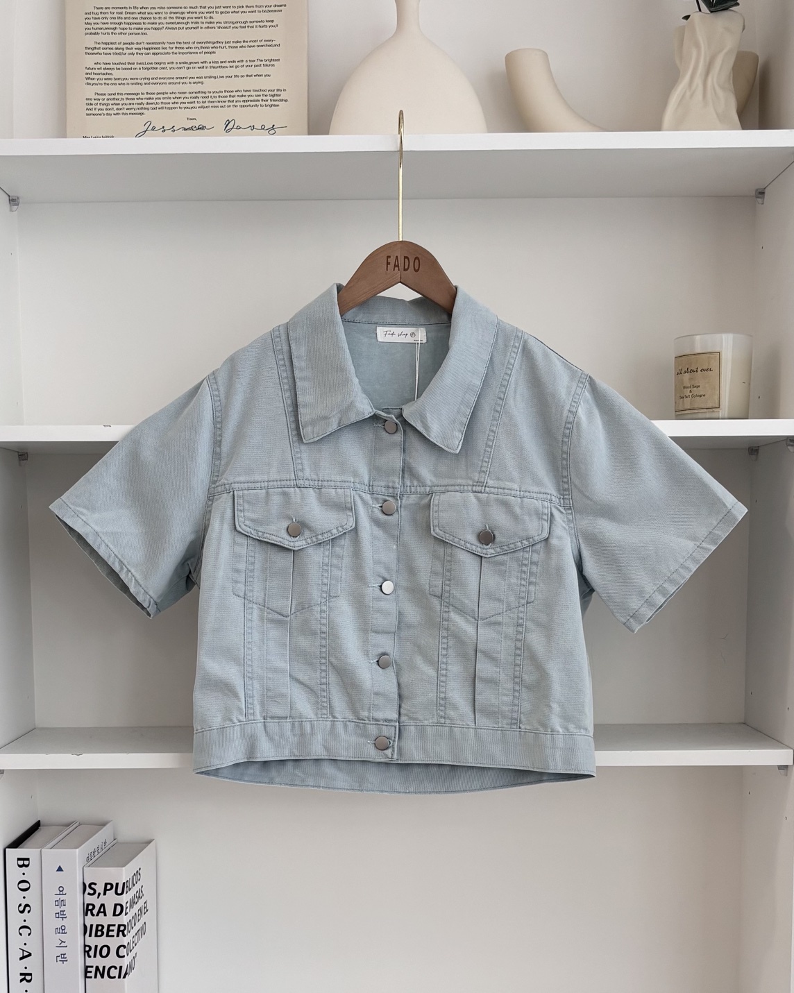 法朵Fado shop｜ 復古水洗寬鬆落肩丹寧短袖外套 8505001 四色