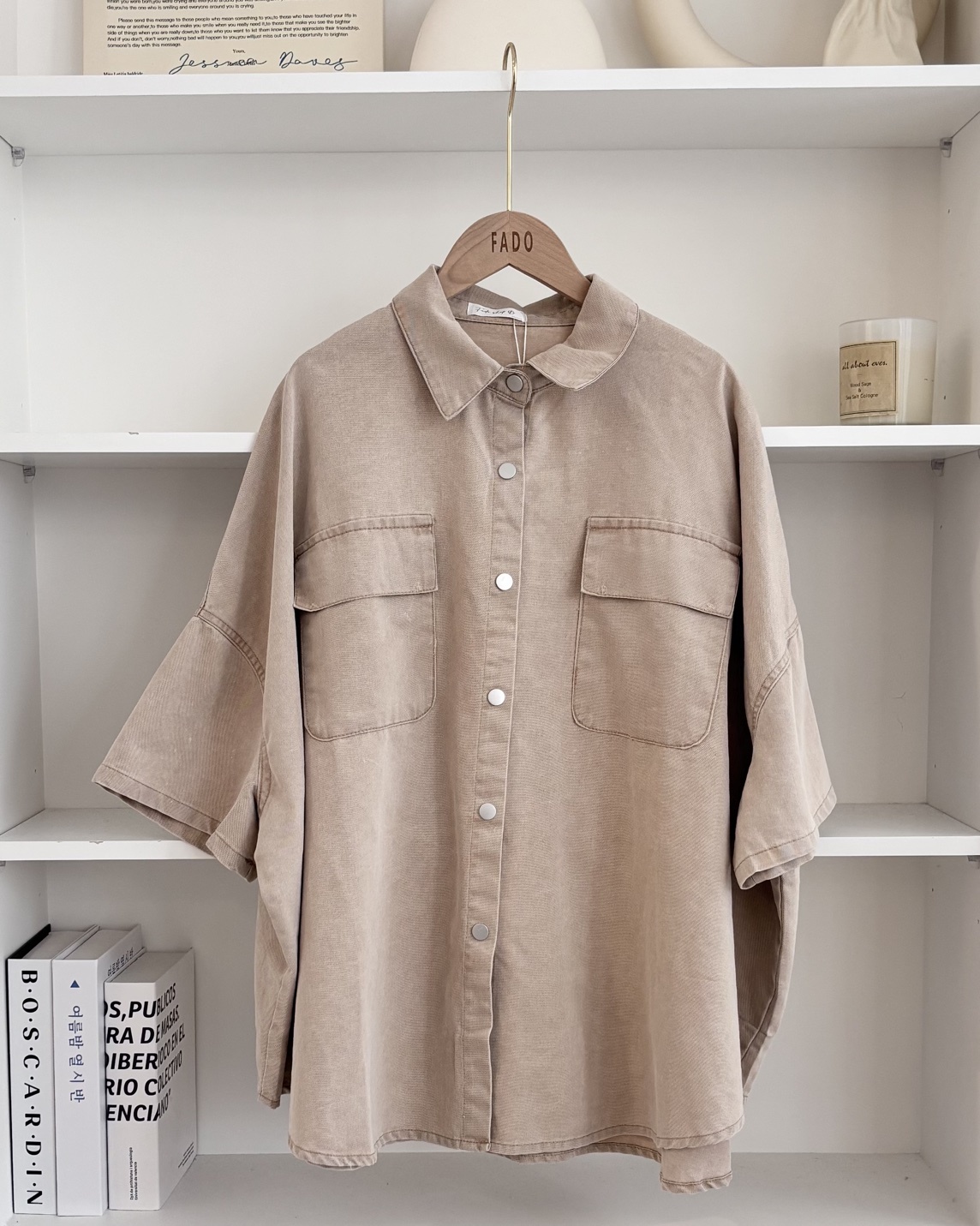 法朵Fado shop｜率性落肩寬鬆大口袋短袖工裝襯衫外套 8525009 三色