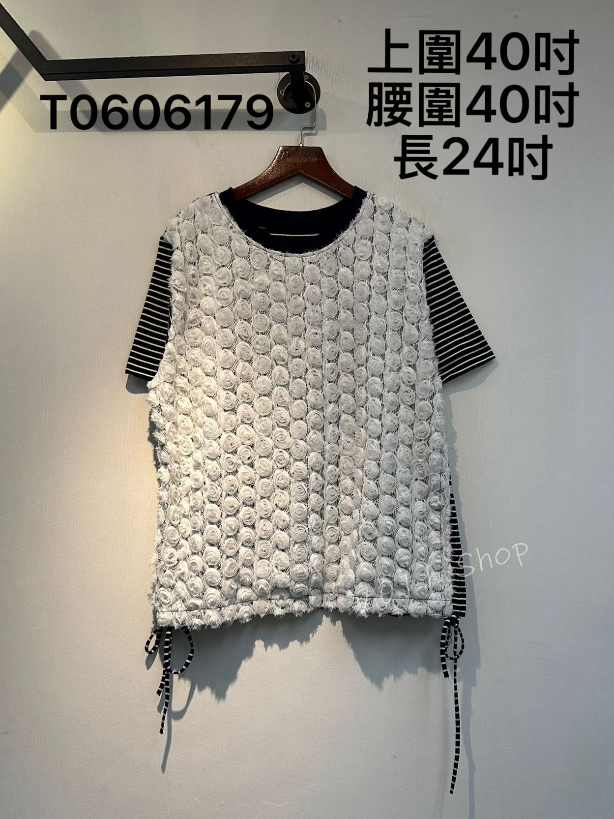 出口日本立體圓形花朵拼橫間TOP  上圍40吋 腰圍40吋 長24吋  T0606179