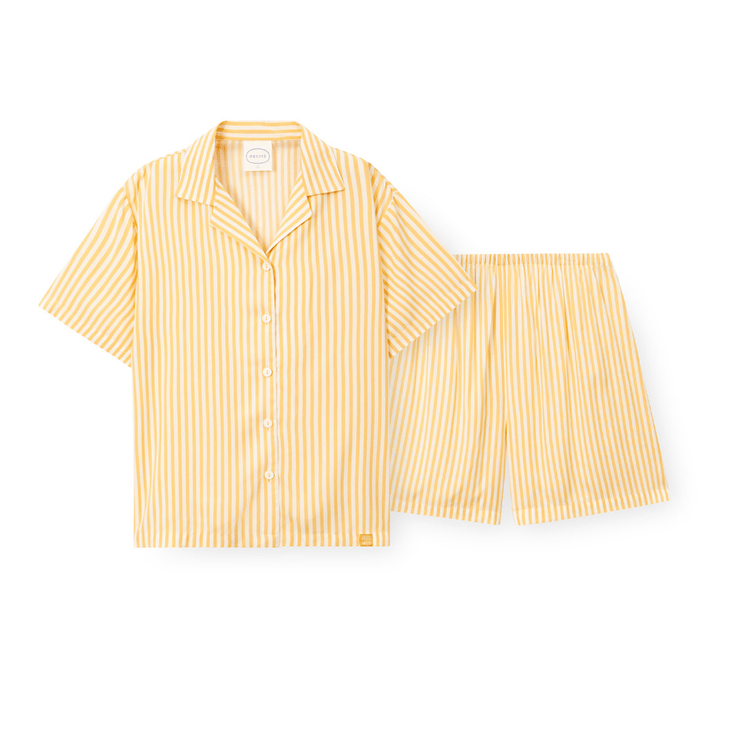 ORCITÉ｜[短袖睡衣|女生款] H123 自帶冰涼感 夏天超舒服 人造絲間條短袖睡衣 關鍵字：O250