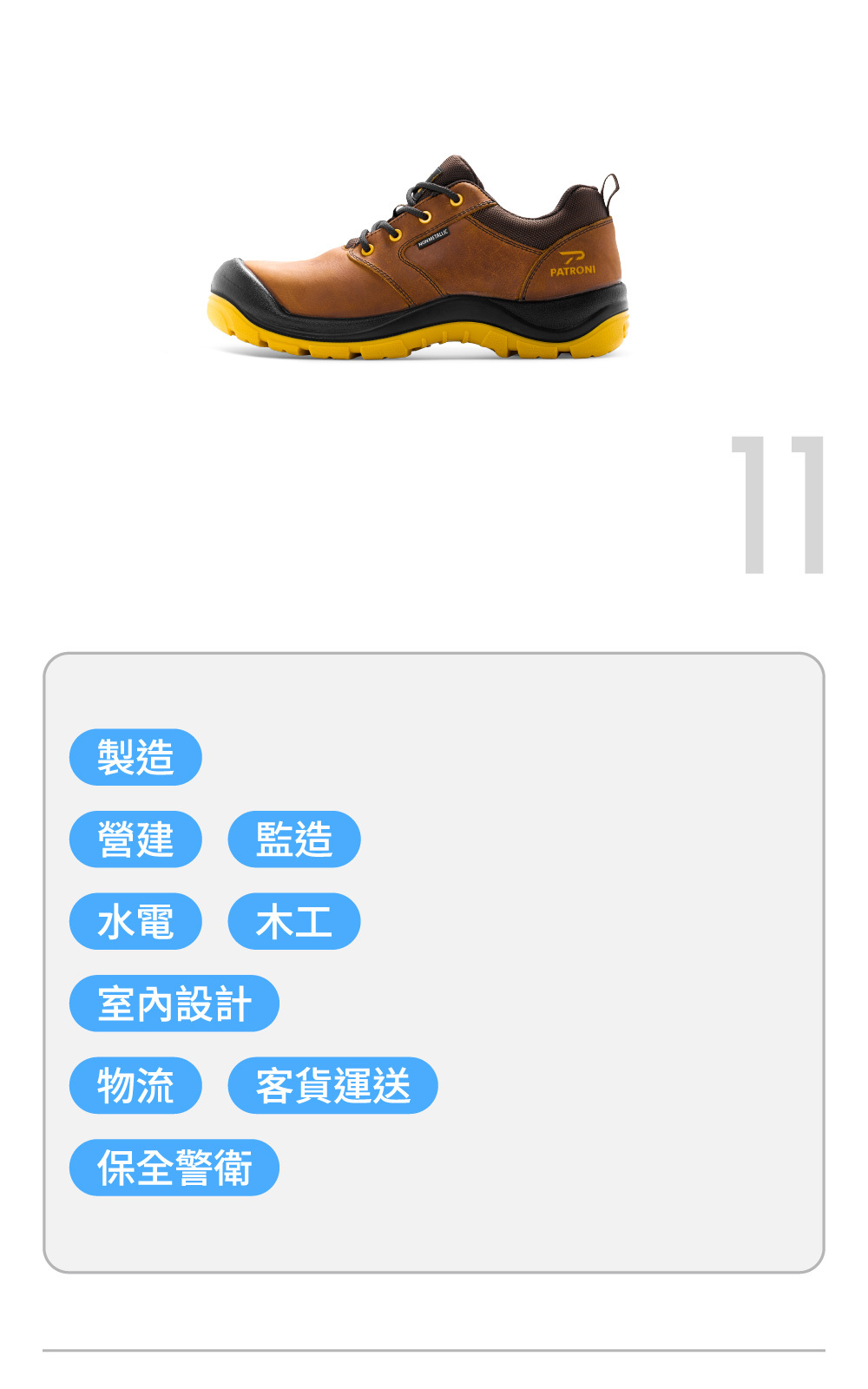 PATRONI SF2540DBR 啟航者安全鞋推薦製造業、營建業、水電木工、物流、保全警衛等行業使用