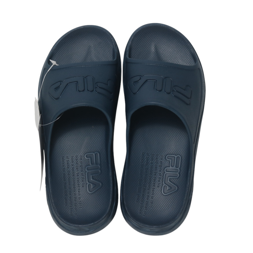 FILA 拖鞋 (偏小建議大半號) 深藍色 波紋 LOGO 橡膠 防水 厚底 拖鞋 男 4S340Z333