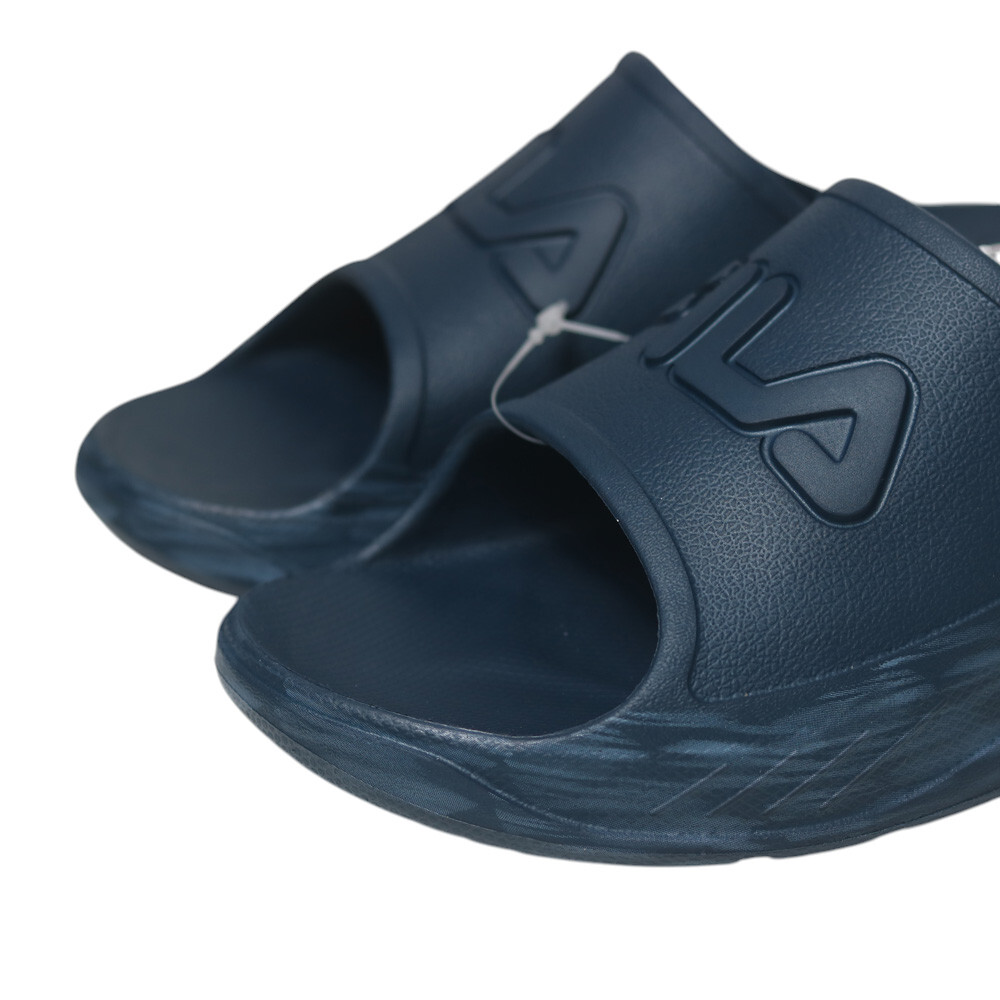 FILA 拖鞋 (偏小建議大半號) 深藍色 波紋 LOGO 橡膠 防水 厚底 拖鞋 男 4S340Z333