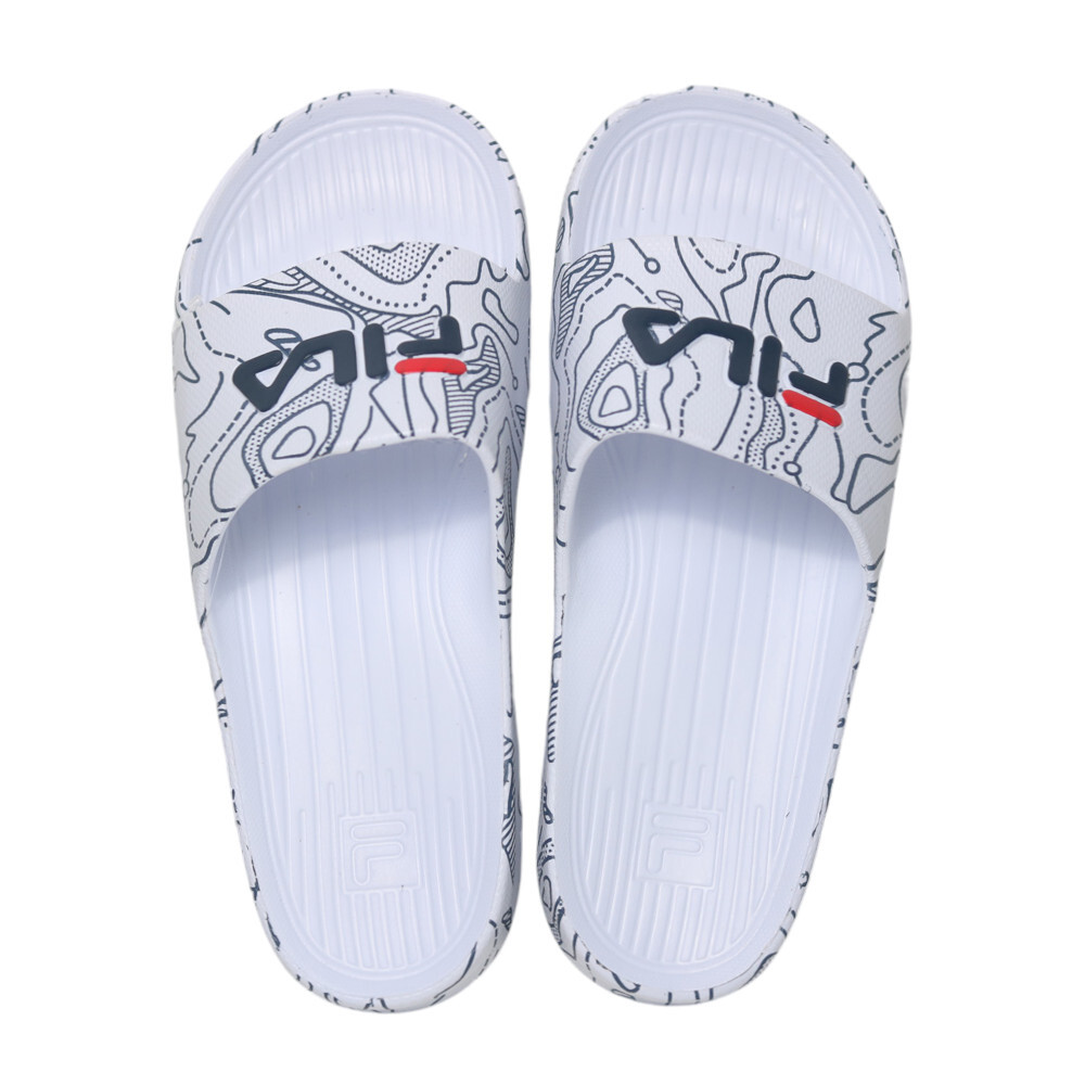 FILA (偏小建議大半號) 白藍 地圖款 橡膠 防水 拖鞋 4S355Z133