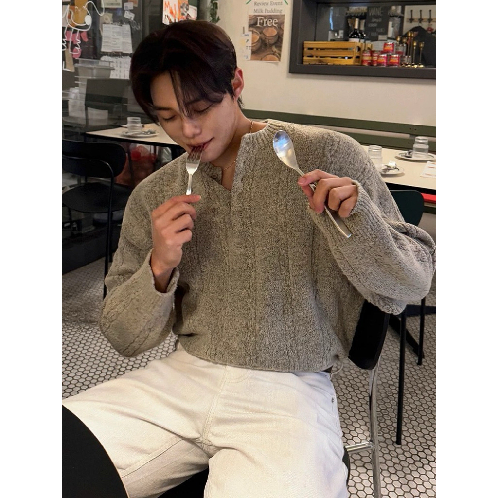 【 Gshop.】老錢風套頭毛衣男冬季寬鬆亨利領針織衫通勤風百搭上衣