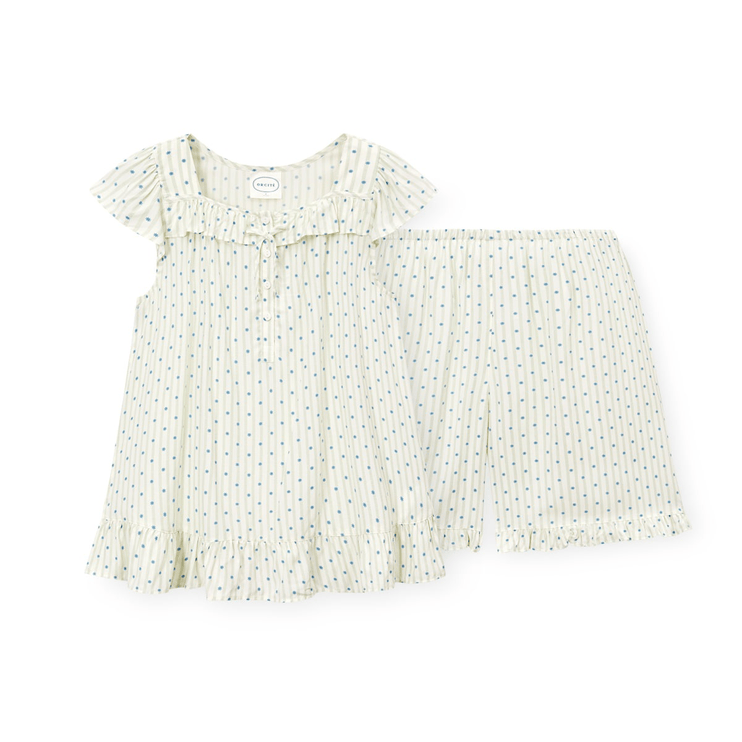 ORCITÉ｜[短袖睡衣|女生款] H133 自帶冰涼感 夏天超舒服 人造絲波點條紋背心睡衣 關鍵字：O283