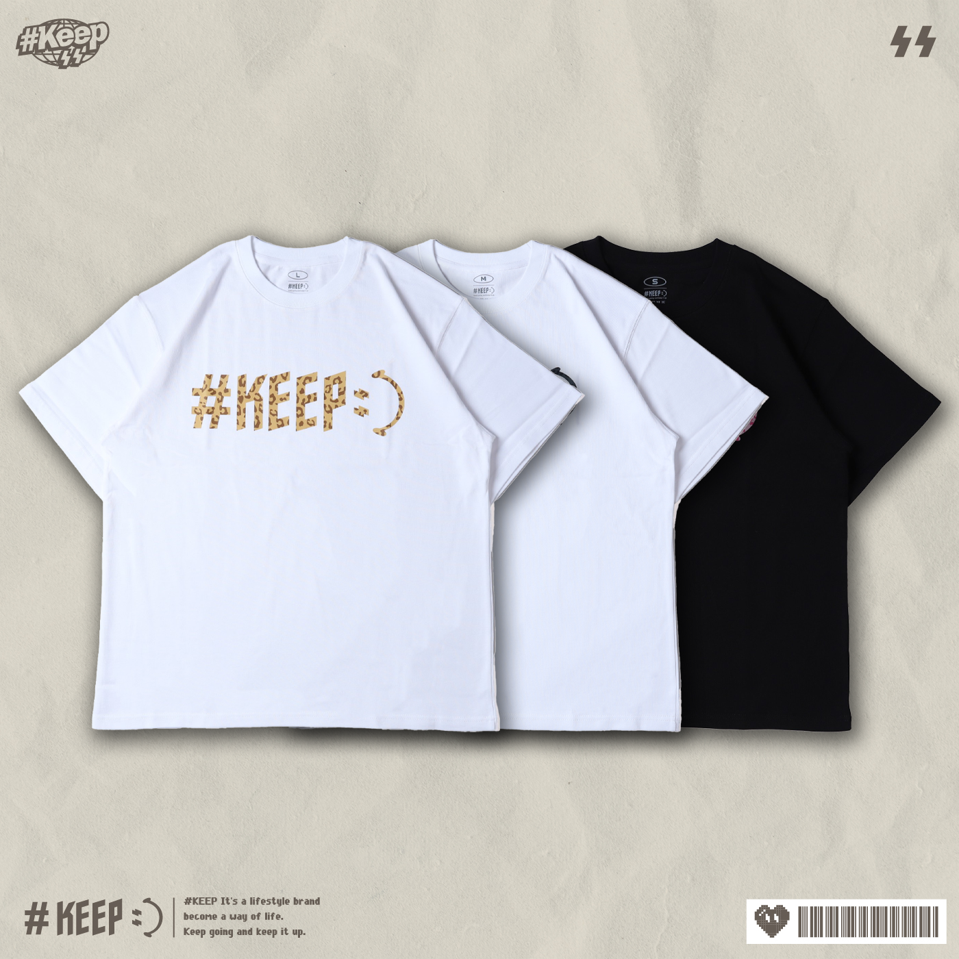 #KEEP LEOPARD PRINT LOGO TEE 豹紋LOGO 白灰 黑粉 白黃 微笑 印花 短TEE【KS354】