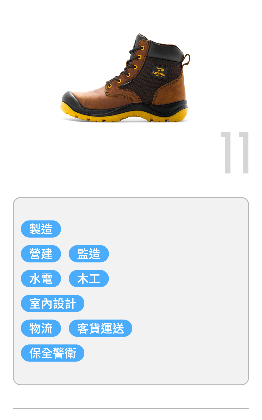 PATRONI SF2541DBR 啟航靴安全鞋推薦製造業、營建業、水電木工、物流、保全警衛等行業使用
