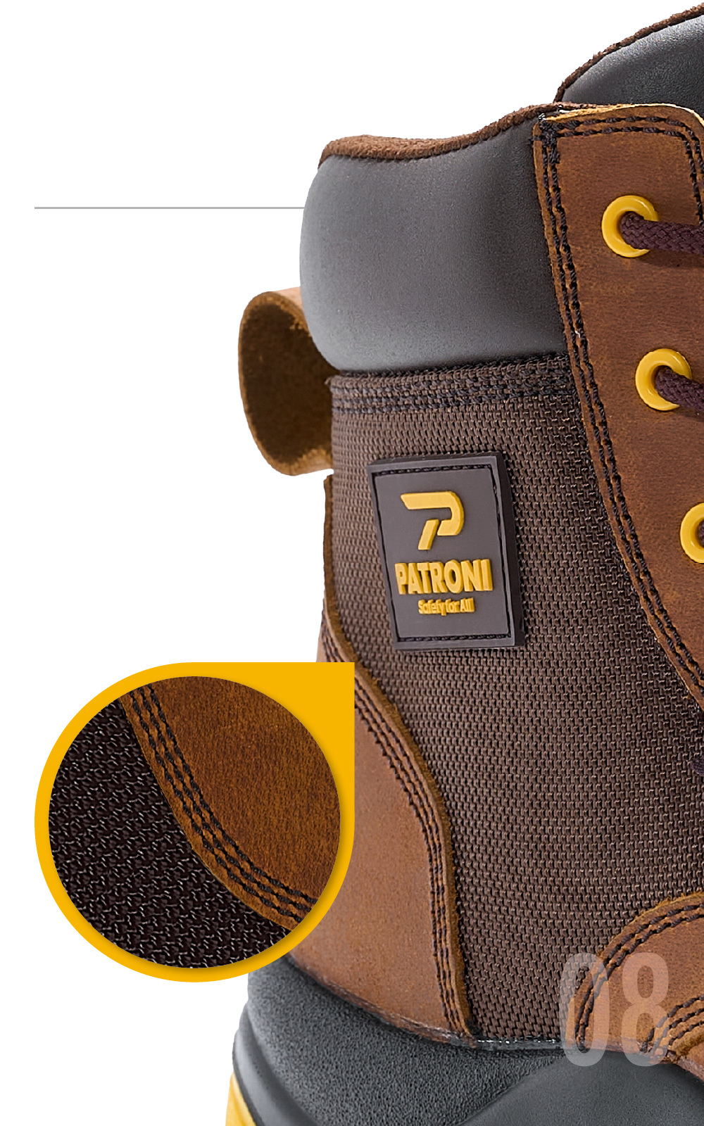 PATRONI 啟航靴安全鞋複合拼接鞋身透氣網布細節展示