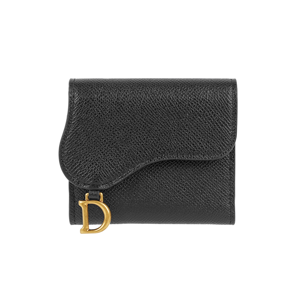 【CHRISTIAN DIOR】Lotus Saddle 金釦牛皮三折短夾(黑色)
