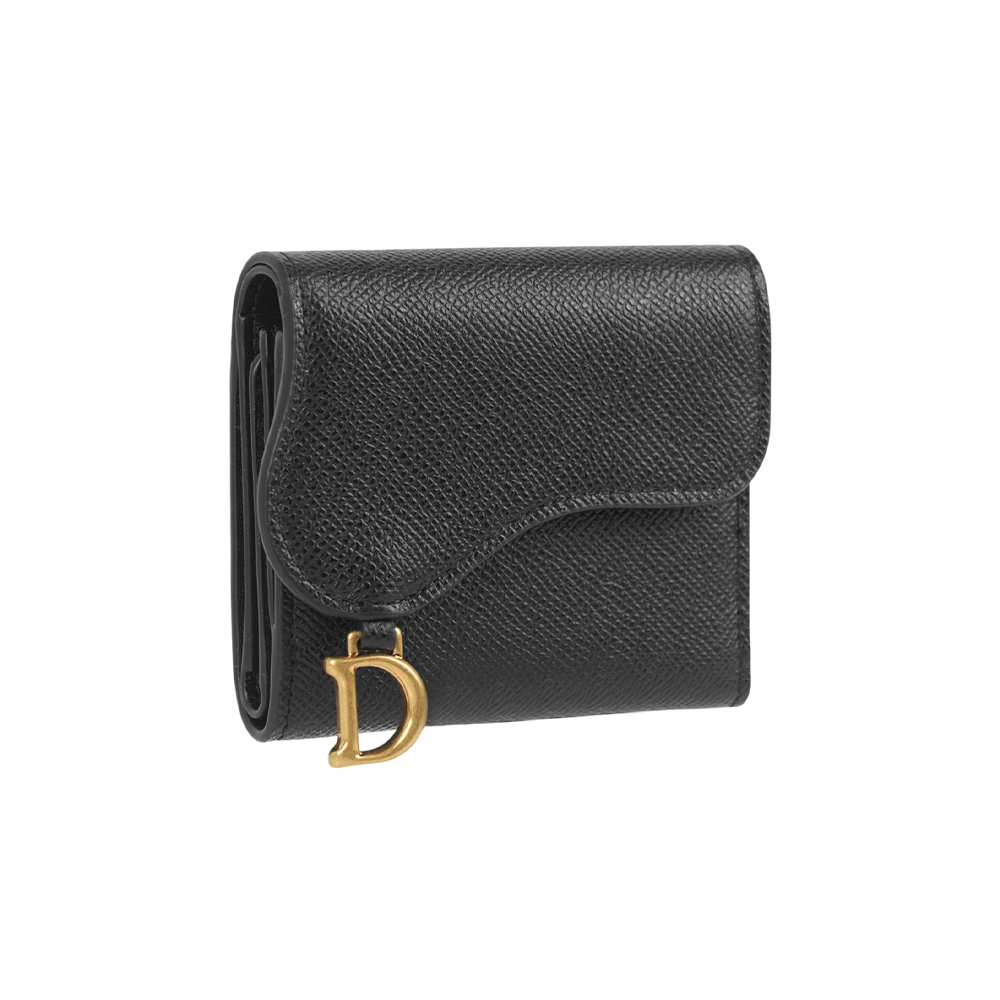 【CHRISTIAN DIOR】Lotus Saddle 金釦牛皮三折短夾(黑色)