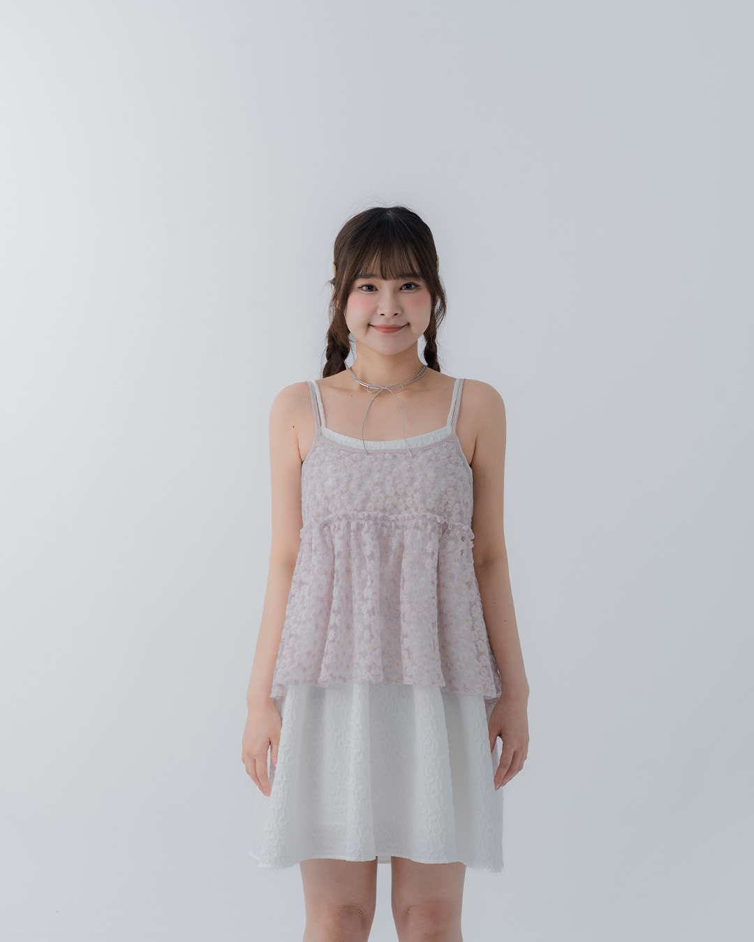 Embroidered floral mesh spaghetti strap cover-up vest - pinkish purple【01099615】in stock+pre-order