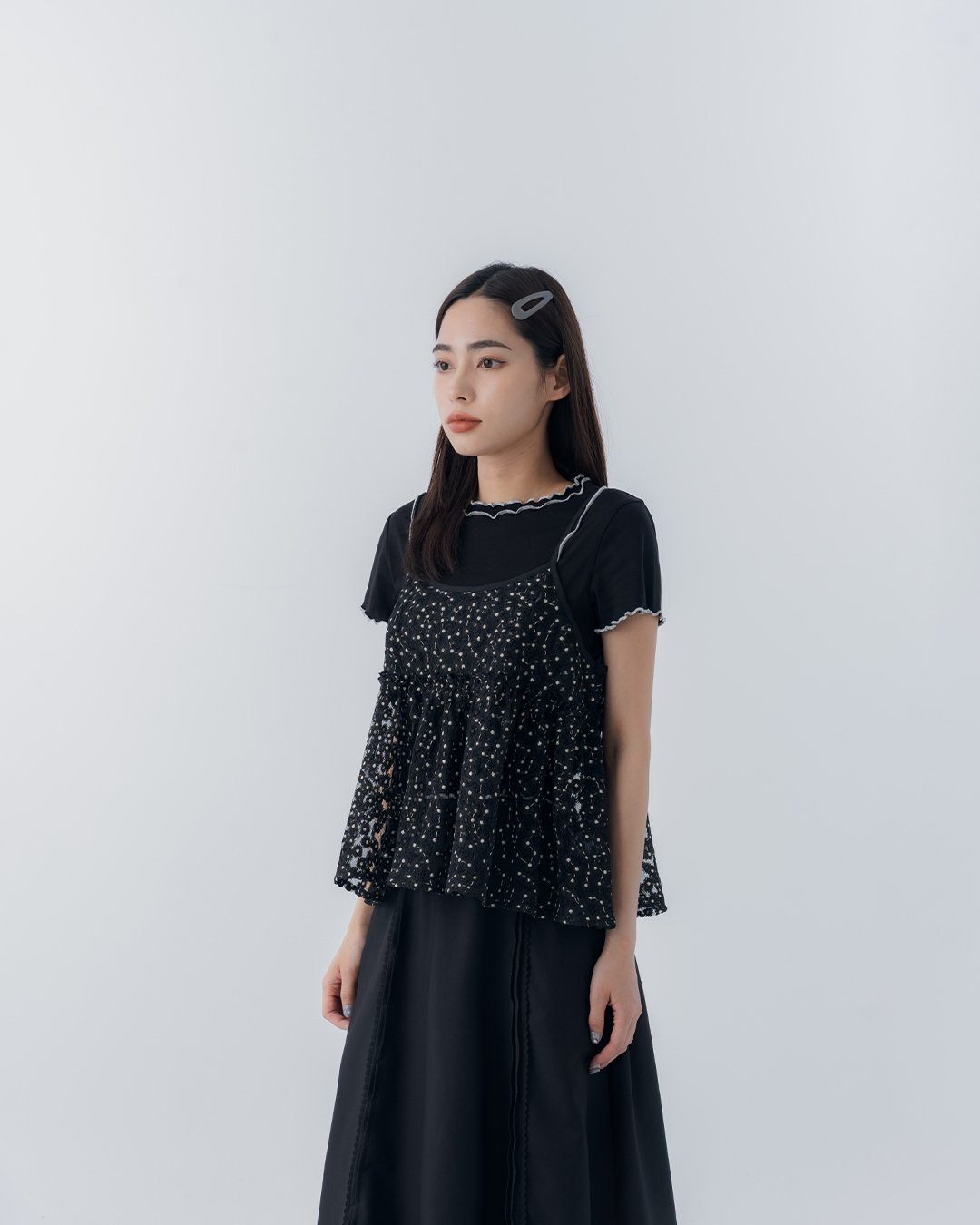 Embroidered floral mesh spaghetti strap cover-up vest - black【01099614】in stock+pre-order