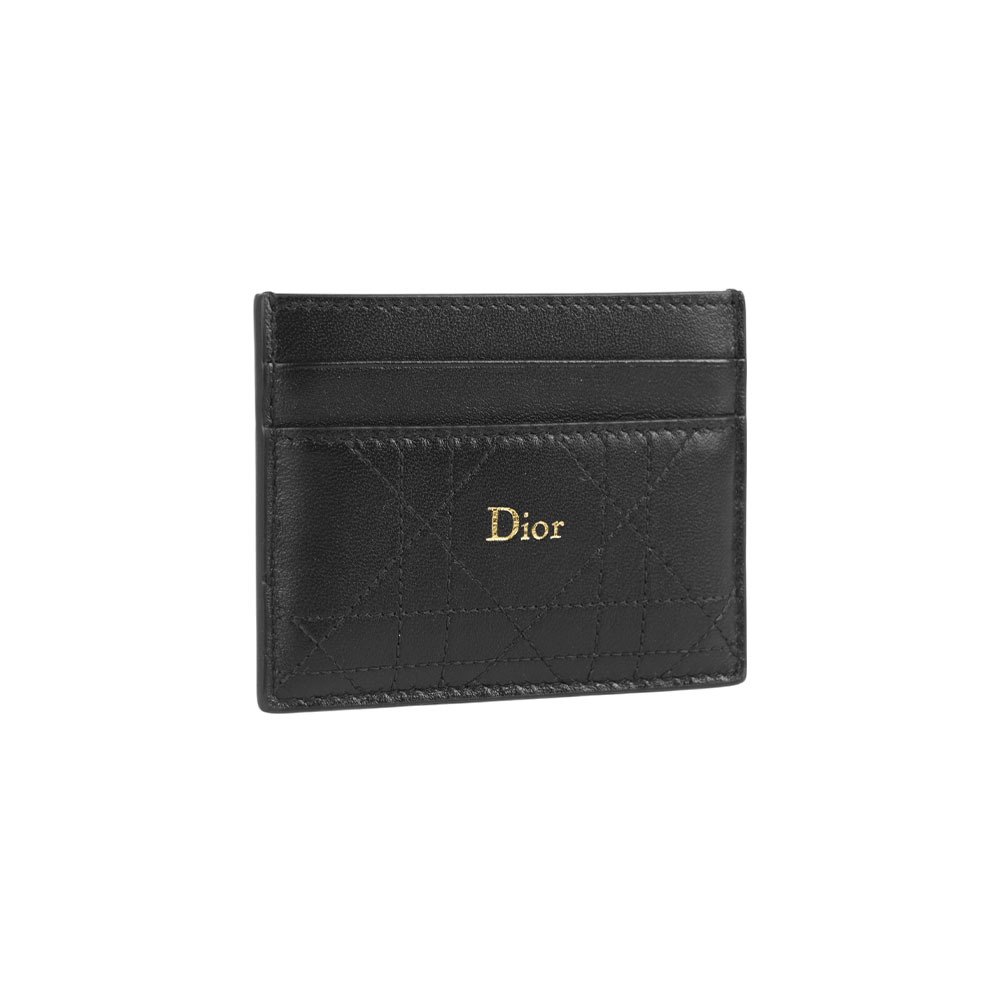 【CHRISTIAN DIOR】Trianon Freesia 縫線格紋小羊皮卡片夾/名片夾(黑色)