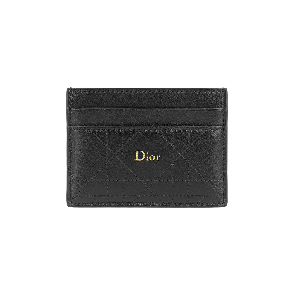 【CHRISTIAN DIOR】Trianon Freesia 縫線格紋小羊皮卡片夾/名片夾(黑色)