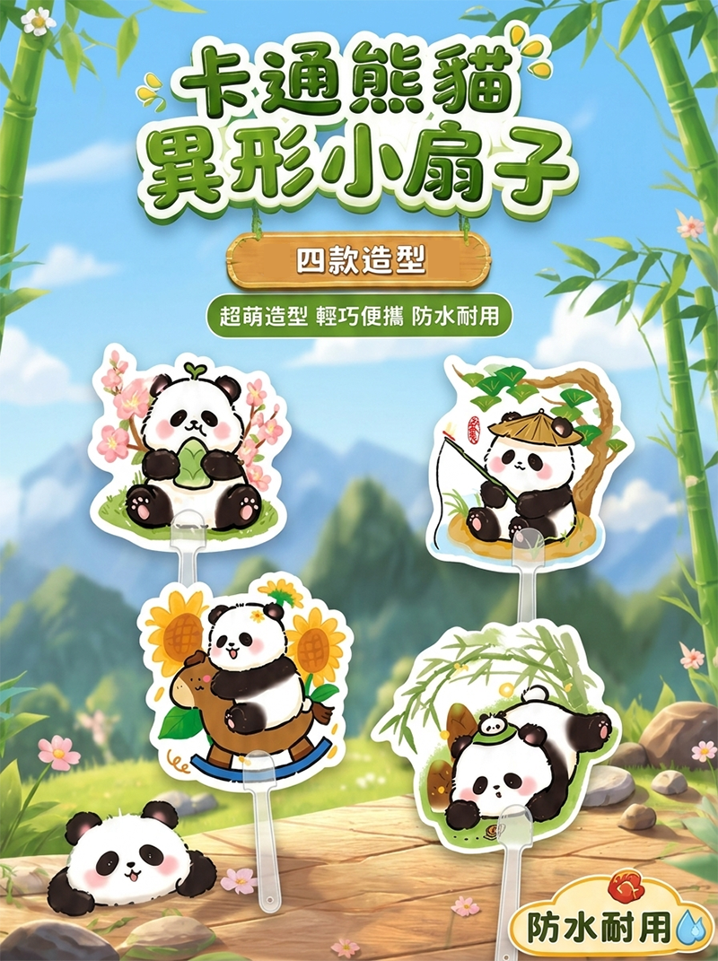 卡通熊貓異形小扇子 A3376