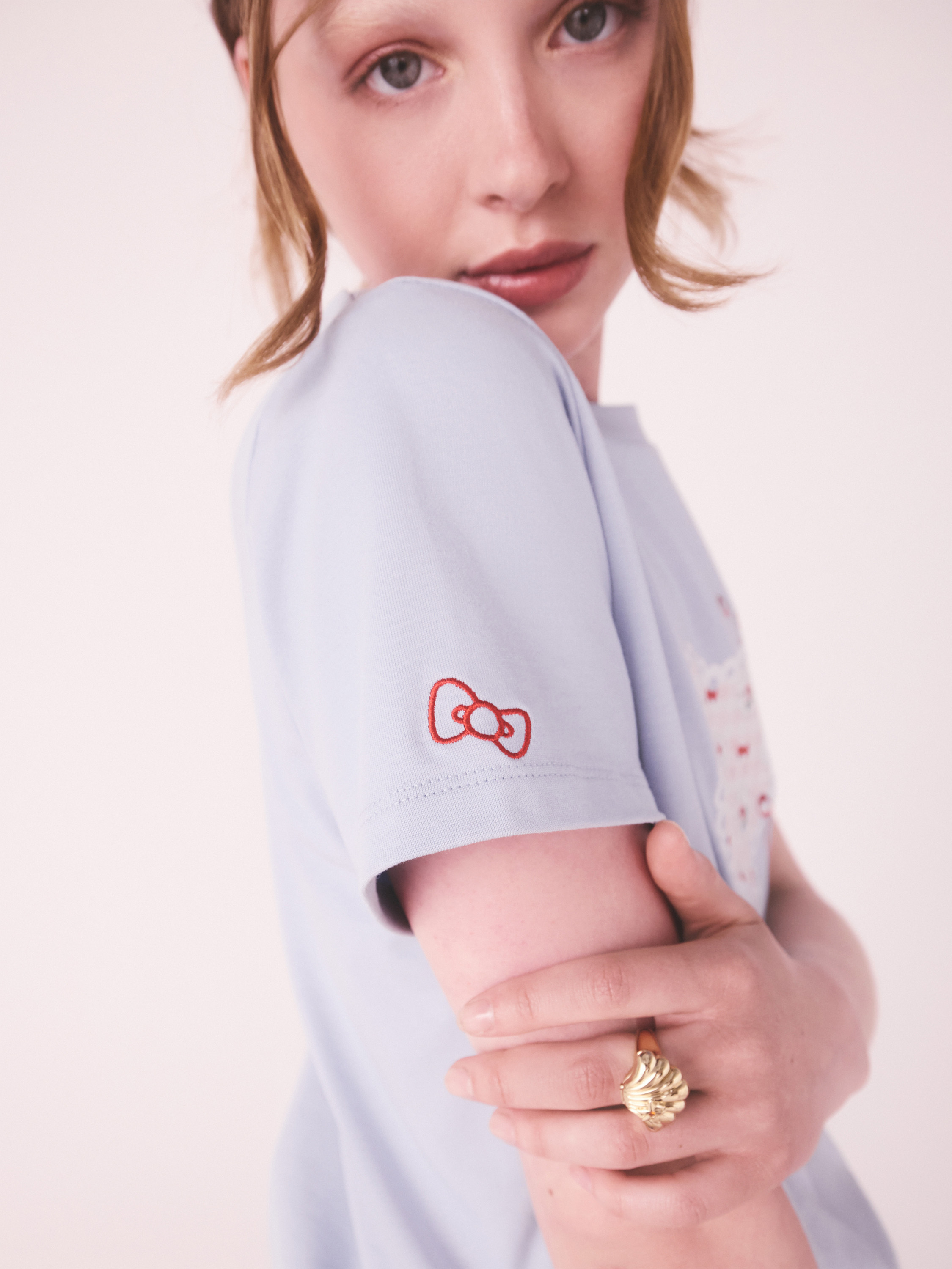 Cath Kidston × Hello Kitty 基本款T-shirt (Hello Kitty Gingham Provence Sax)