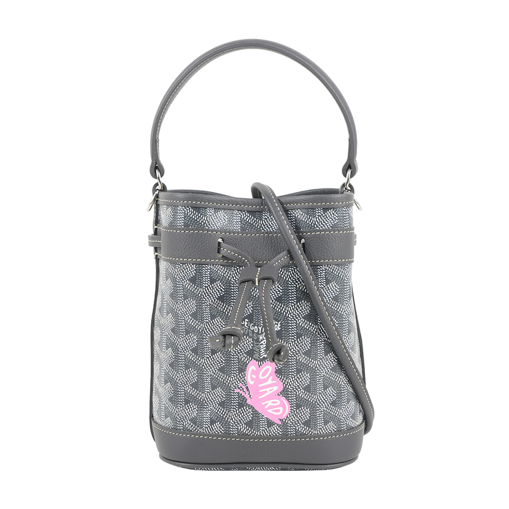 【GOYARD】Petit Flot 粉紅蝴蝶圖案迷你水桶二用包(灰色)