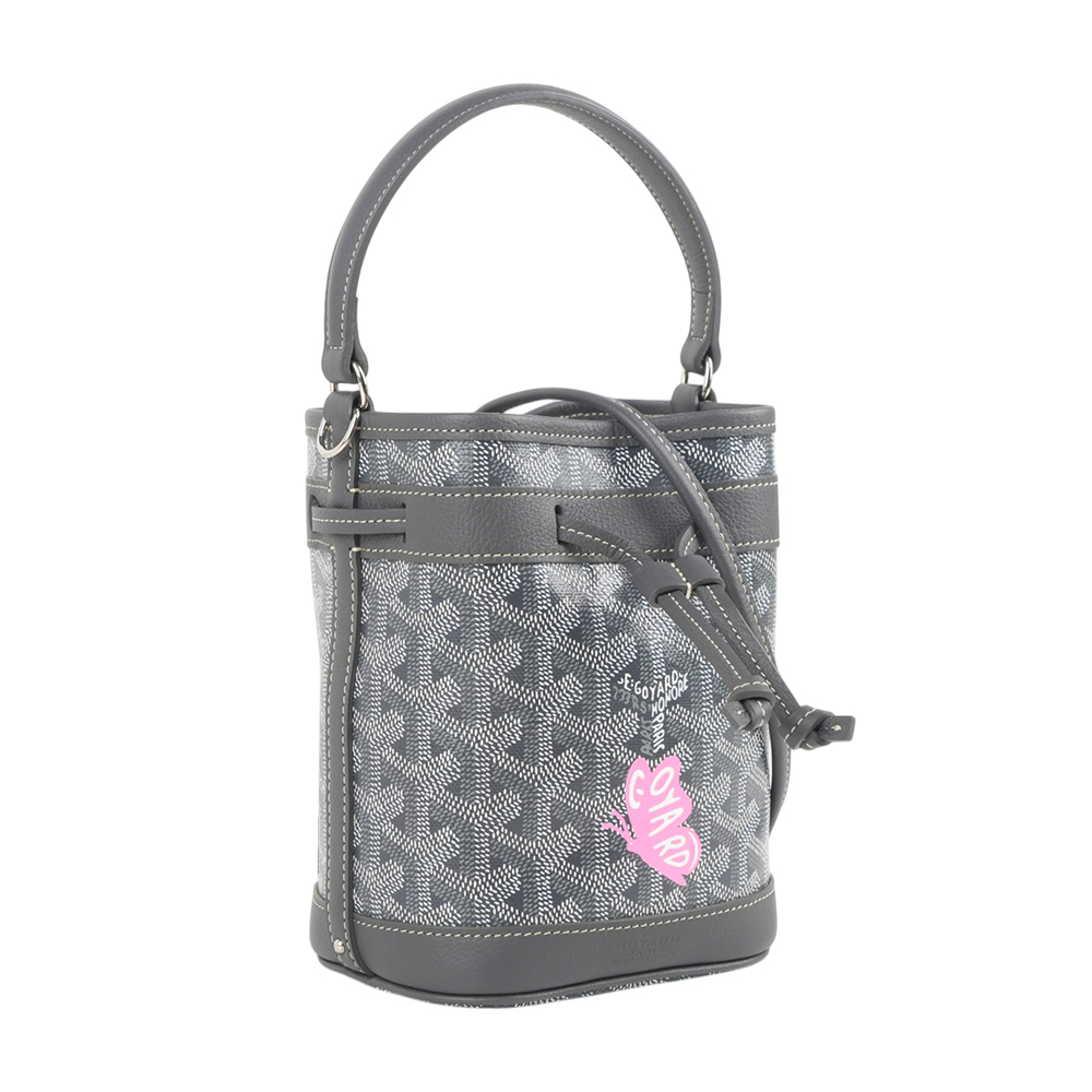 【GOYARD】Petit Flot 粉紅蝴蝶圖案迷你水桶二用包(灰色)