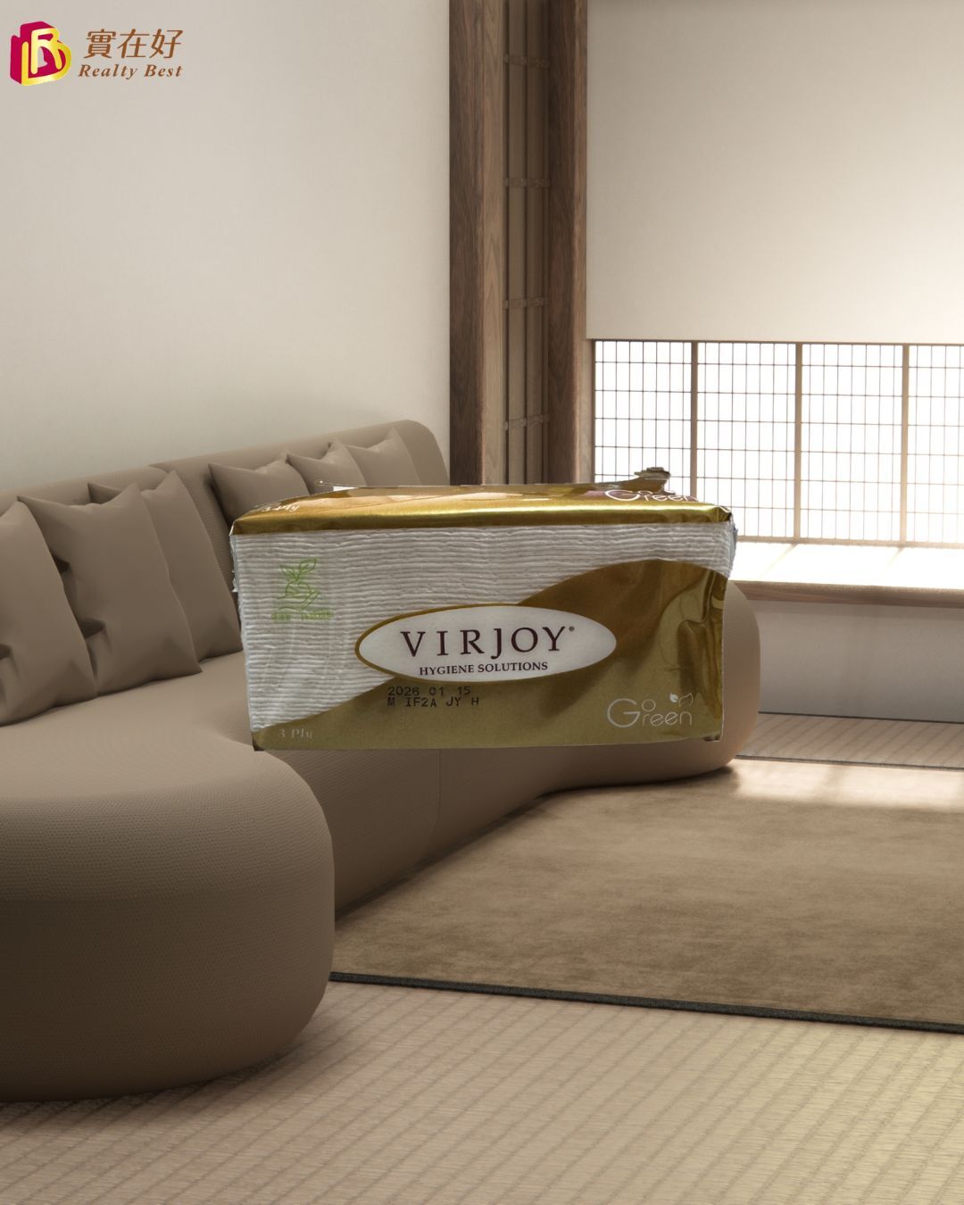 VIRJOY 唯潔雅 – 金色3層立體壓花軟包裝抽紙