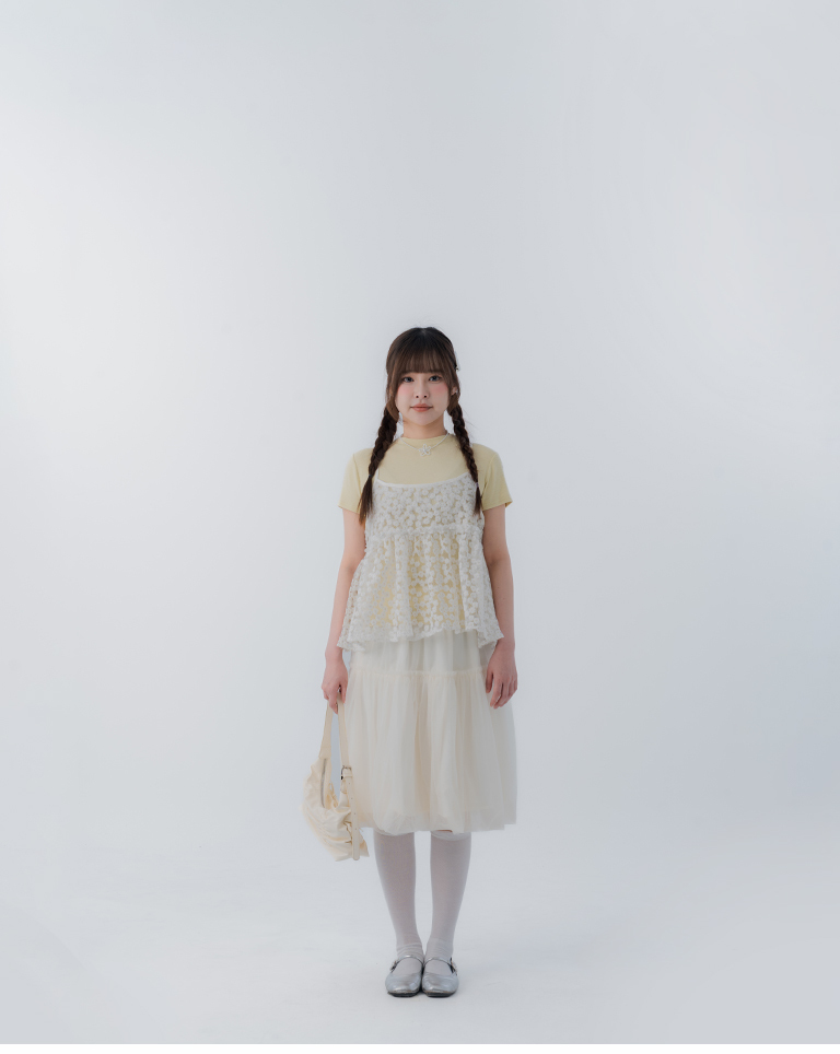 Embroidered floral mesh spaghetti strap cover-up vest - white【01099613】in stock+pre-order