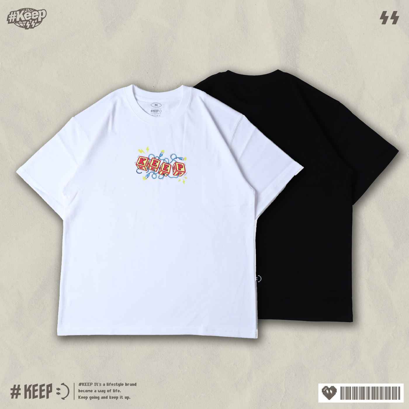 #KEEP USB DICE TEE USB骰子 白色 黑色 閃電 趣味 印花 短TEE【KS355】