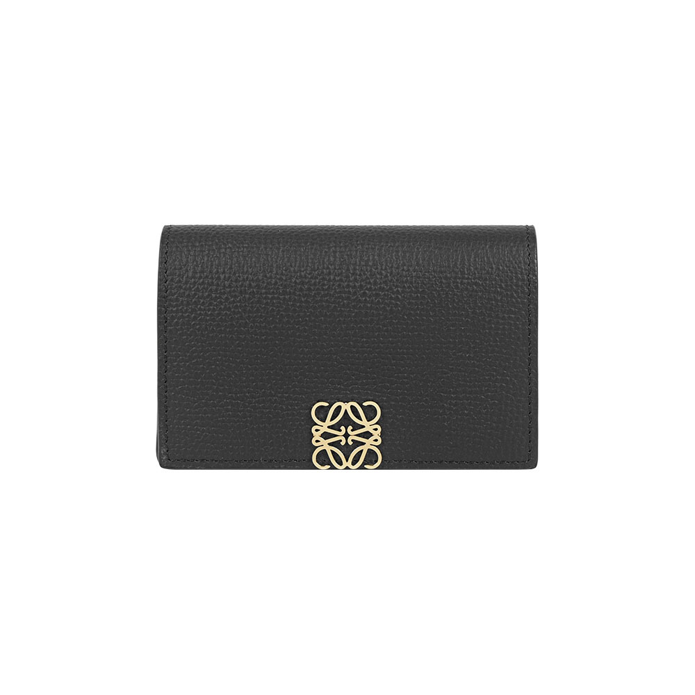 【LOEWE】Anagram 金色標誌粒紋牛皮釦式卡片夾/名片夾(黑色)