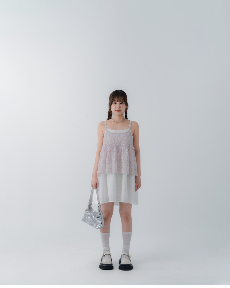 Embroidered floral mesh spaghetti strap cover-up vest - pinkish purple【01099615】in stock+pre-order