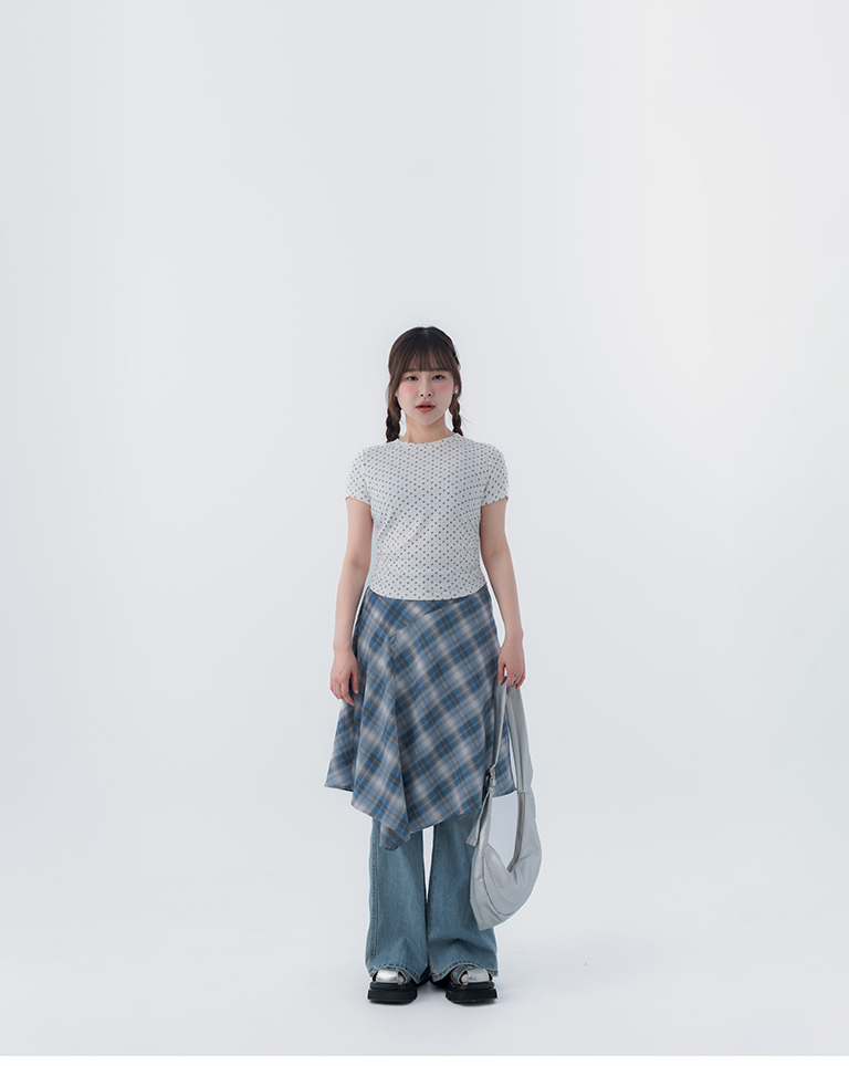 Straight jacquard side-pleated fitted top, available in three colors.【01099660】in stock+pre-order