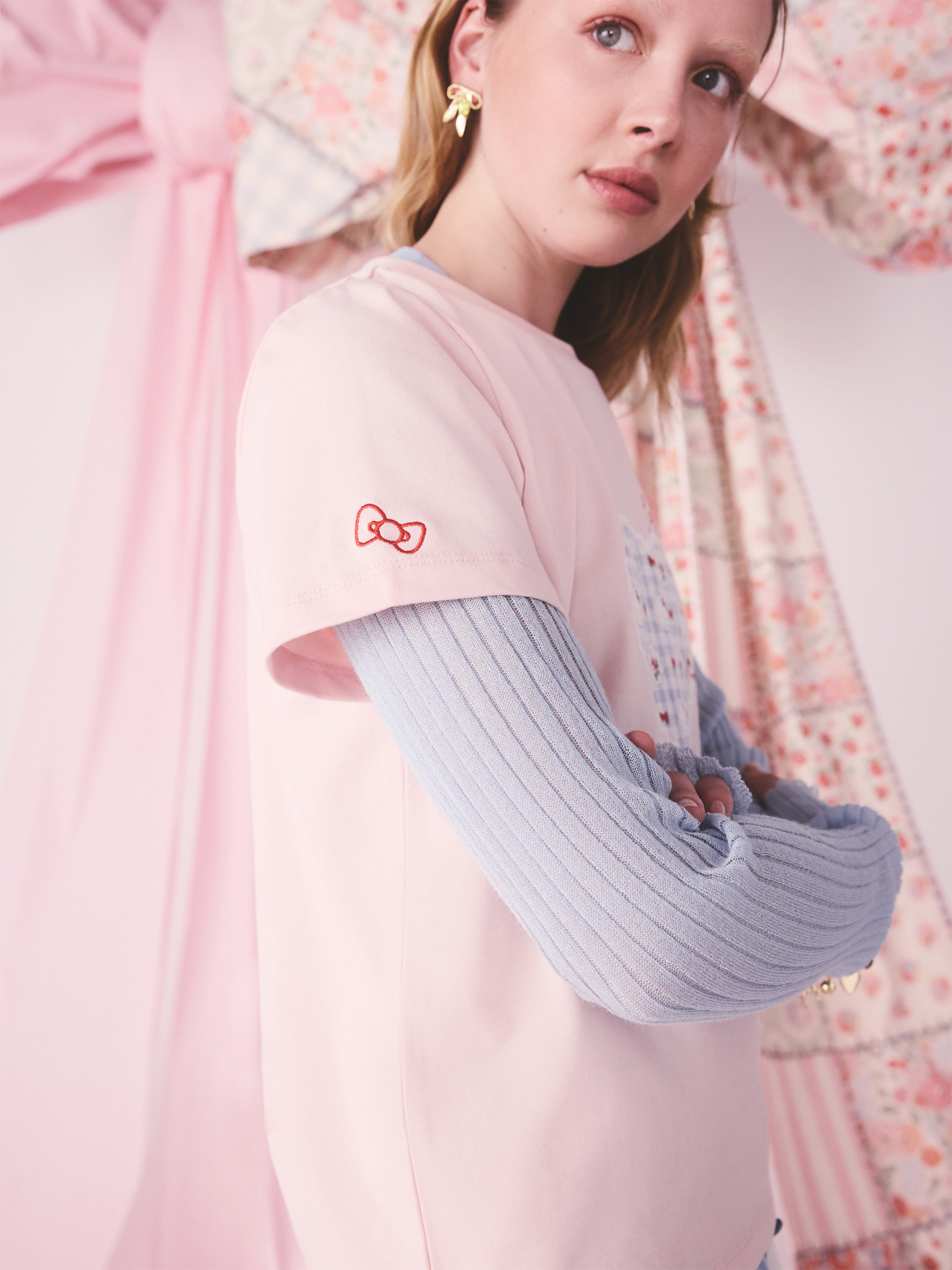 Cath Kidston × Hello Kitty 基本款T-shirt (Hello Kitty Gingham Provence Pink)