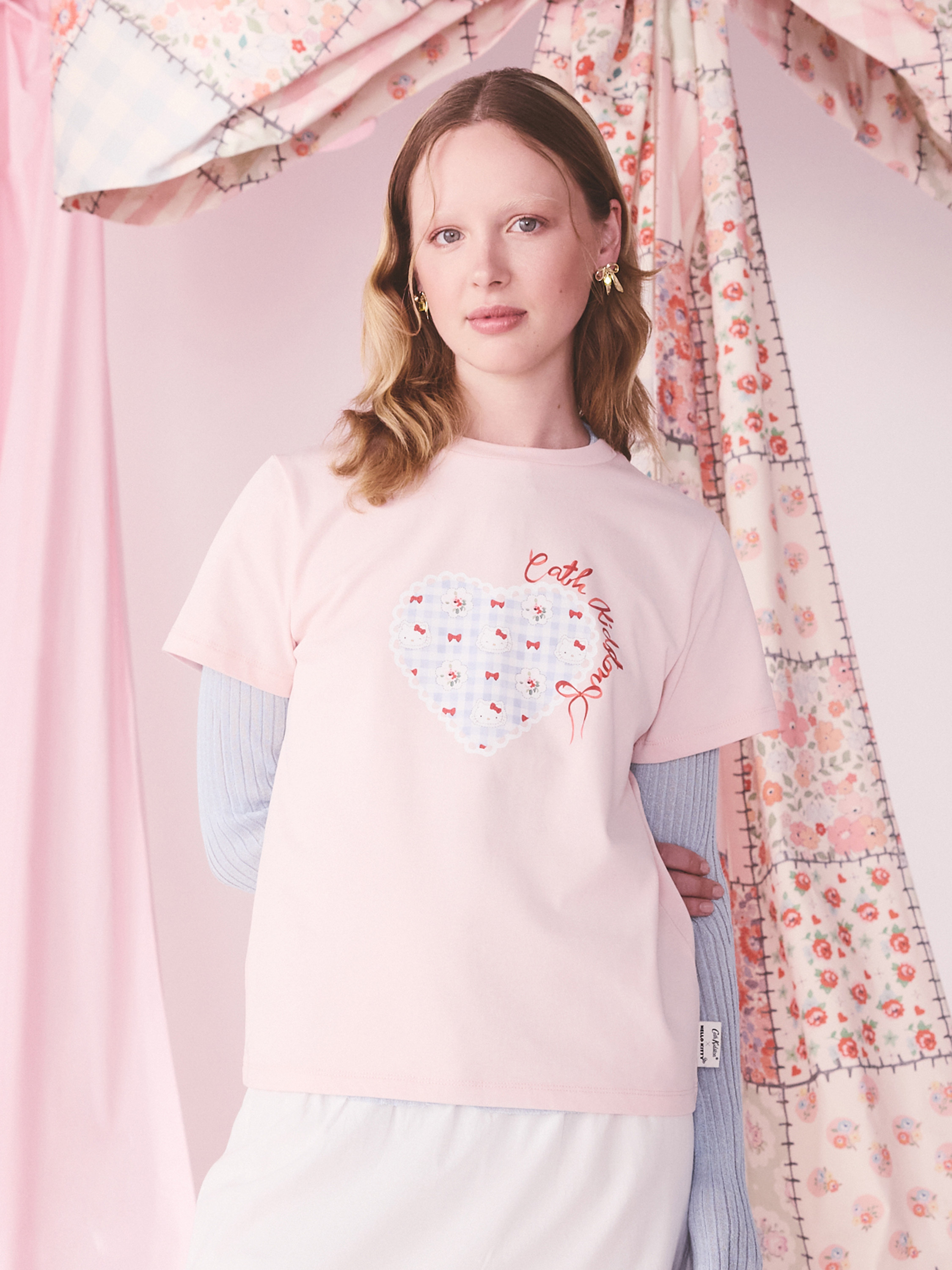 Cath Kidston × Hello Kitty 基本款T-shirt (Hello Kitty Gingham Provence Pink)