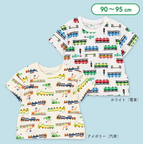【西松屋】色彩鮮豔的電車・汽車圖案短袖T恤