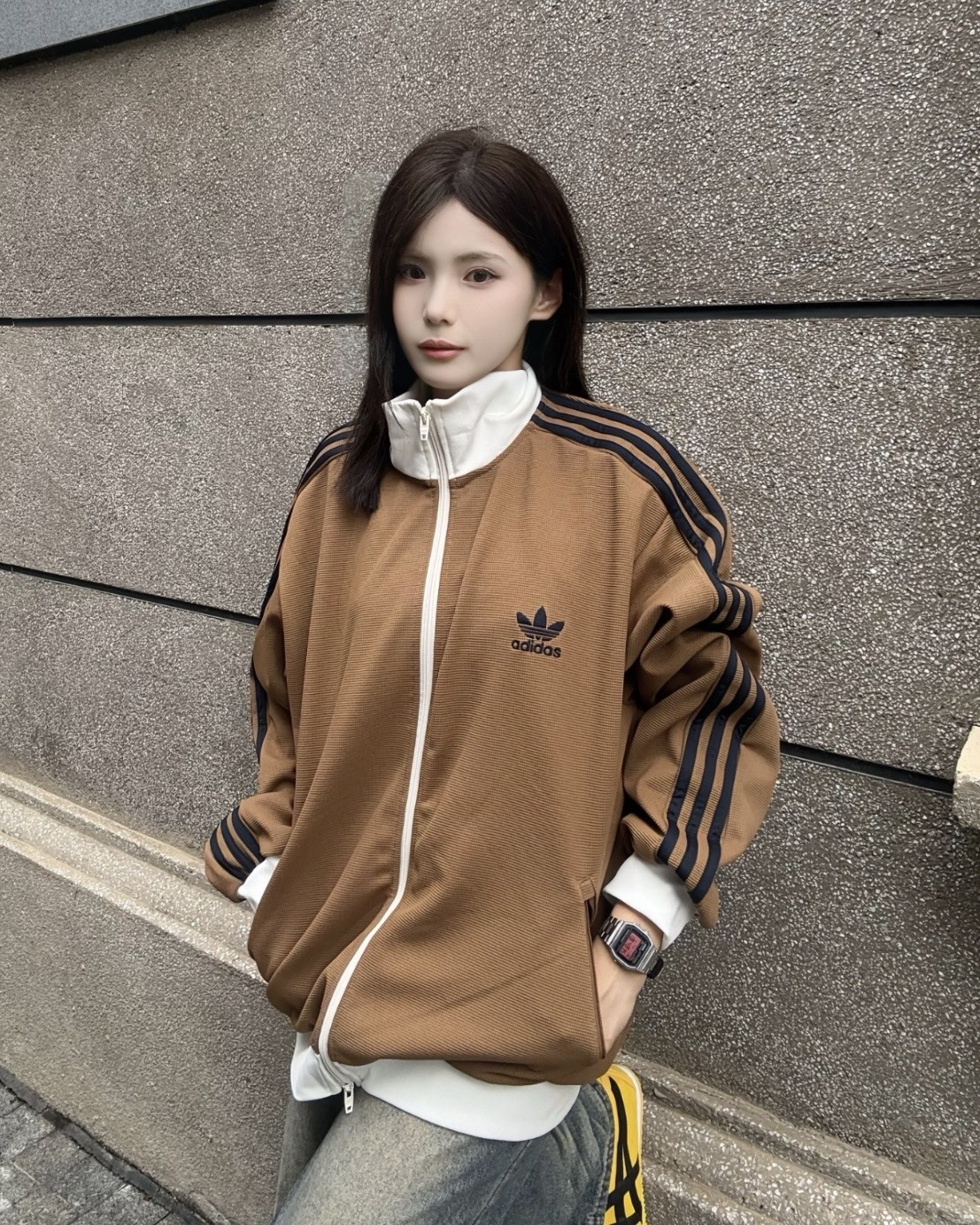Adidas 華夫格外套 金珉奎/邊伯賢同款 泰奶棕