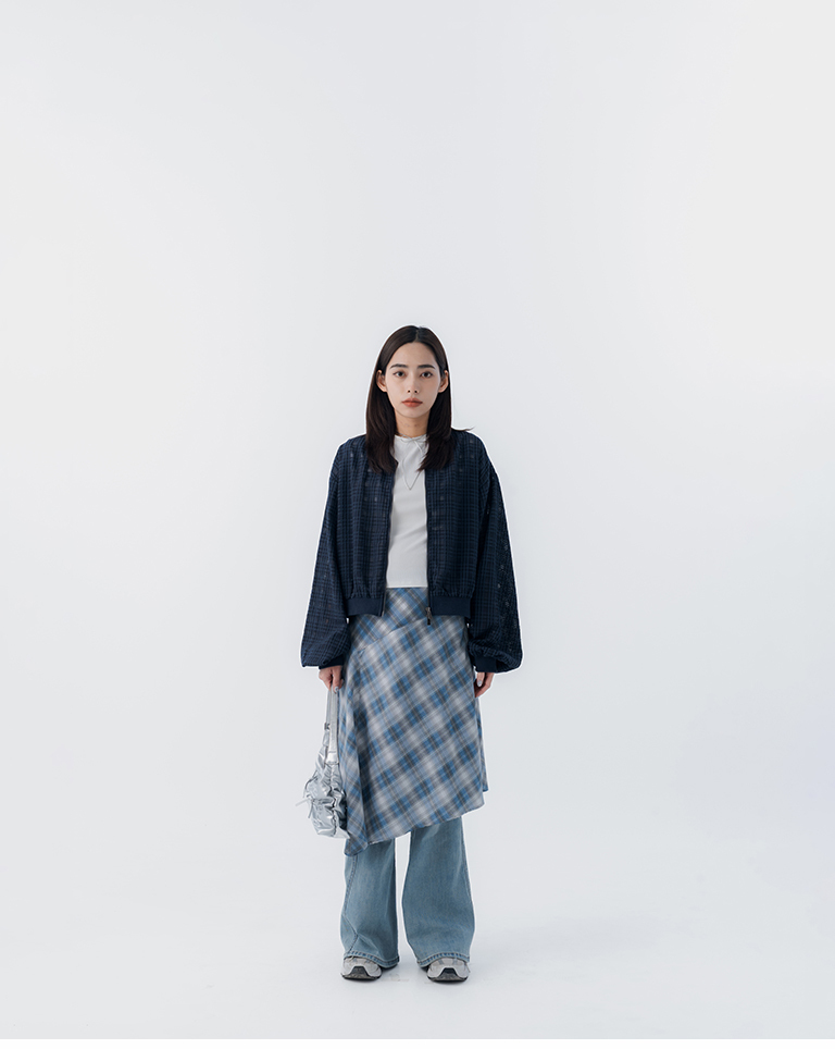 Checkered, slightly sheer, short bomber jacket, available in two colors.【02071710】in stock+pre-order