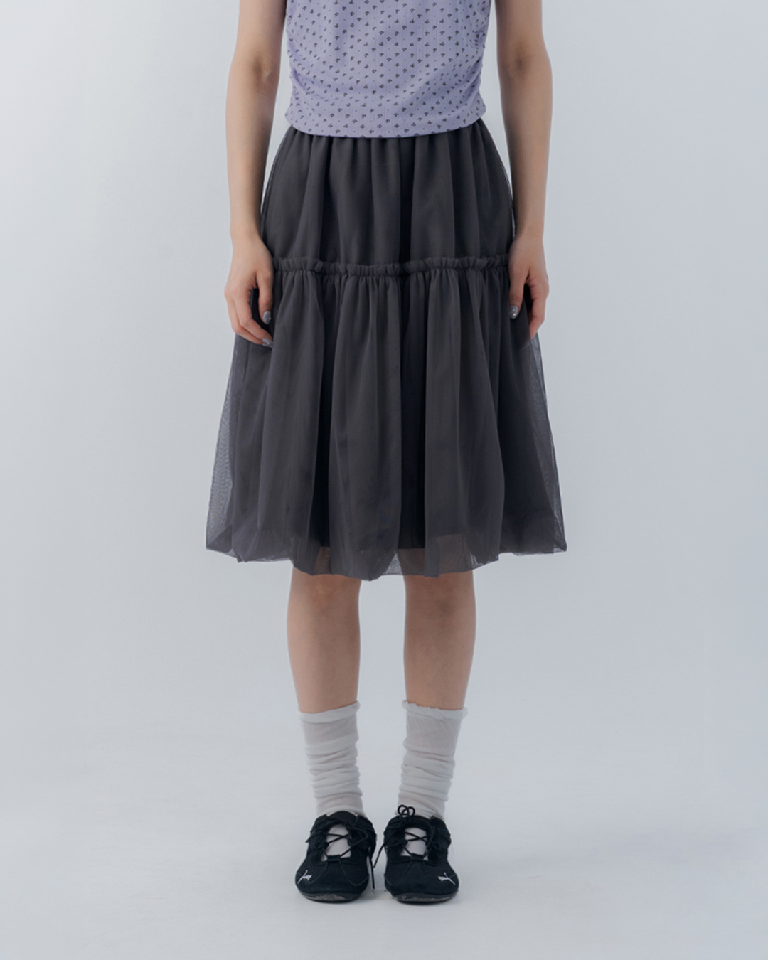Double-layered mesh spliced ??balloon skirt, available in three colors【03010955】in stock+pre-order