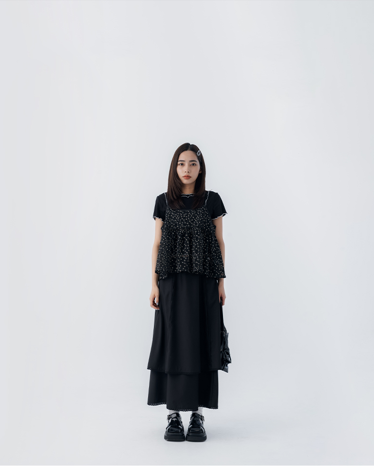Floral lace double-layered umbrella-shaped long dress, available in two colors, S/M.【03021672】in stock+pre-order