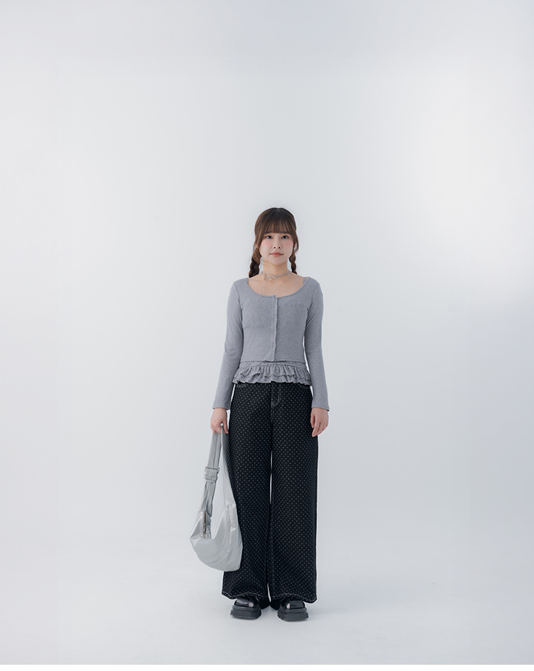 Side-cut, understated leopard print lace-up cotton pants【04020586】in stock+pre-order