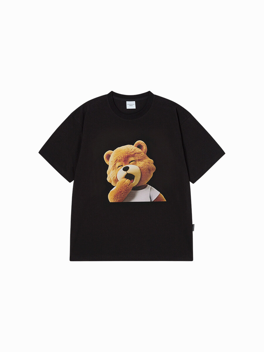 Q75 ADLV AC BEAR BABY FACE YAWN SHORT SLEEVE T-SHIRT - BLACK｜26SS-TP-SS-BF-AFY-BLK