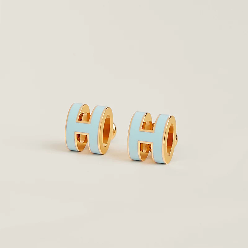 HERMES MINI POP H EARRINGS bleu polaire F 耳環 極地藍金