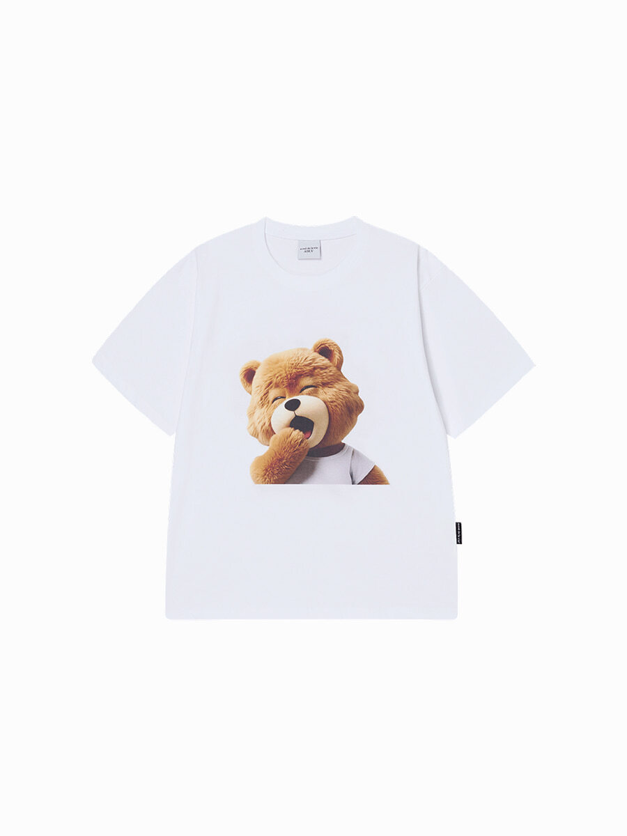 Q76 ADLV AC BEAR BABY FACE YAWN SHORT SLEEVE T-SHIRT - WHITE｜26SS-TP-SS-BF-AFY-WHT