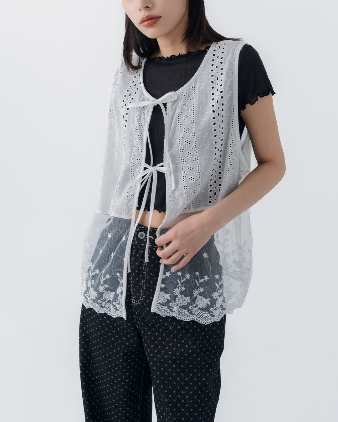 Mesh cutout openwork strap cover-up vest【01099744】in stock+pre-order