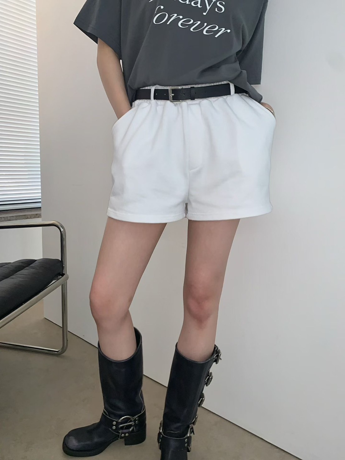 黑腰帶棉短褲