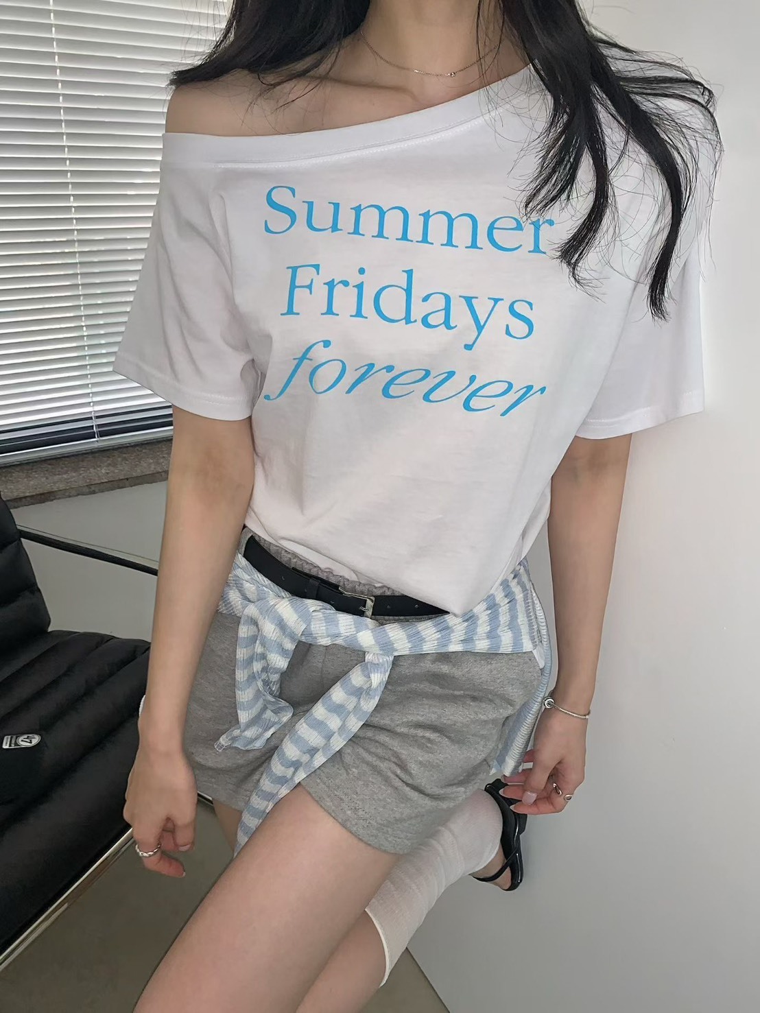 SUMMER單露肩T