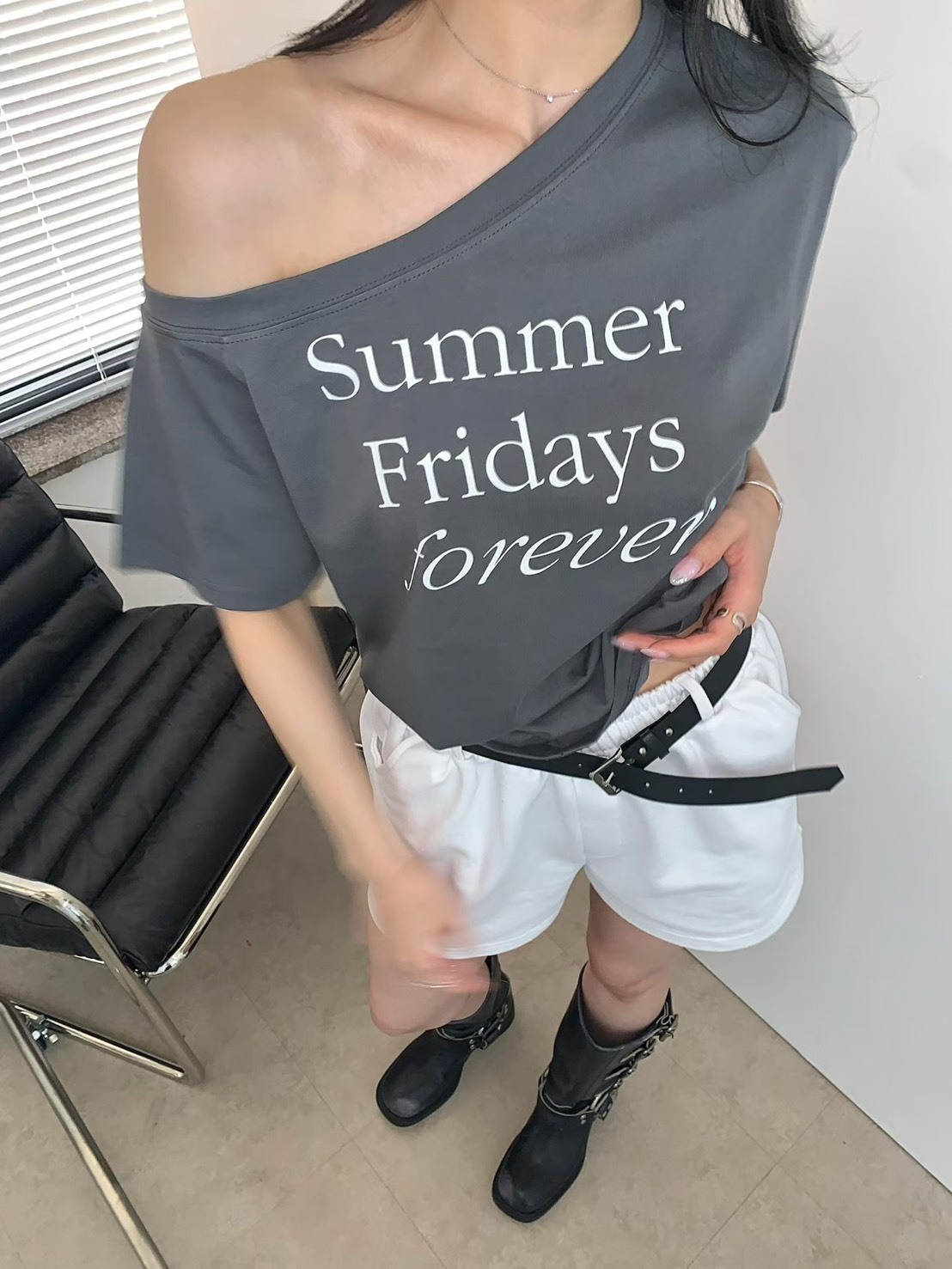 SUMMER單露肩T