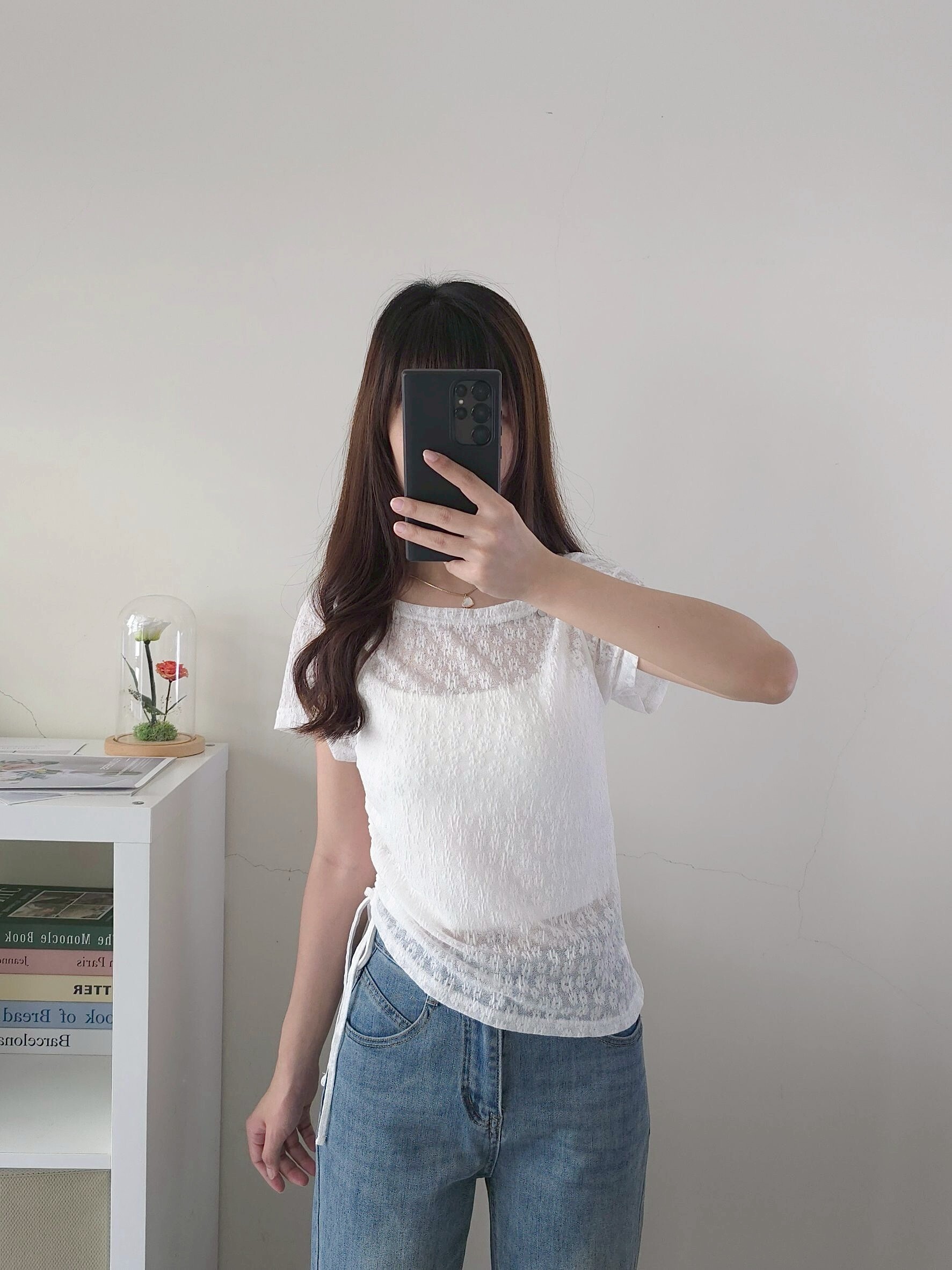 🌹純白公式側抽繩花花透膚上衣 2𝐜𝐨𝐥𝐨𝐫. #AT38