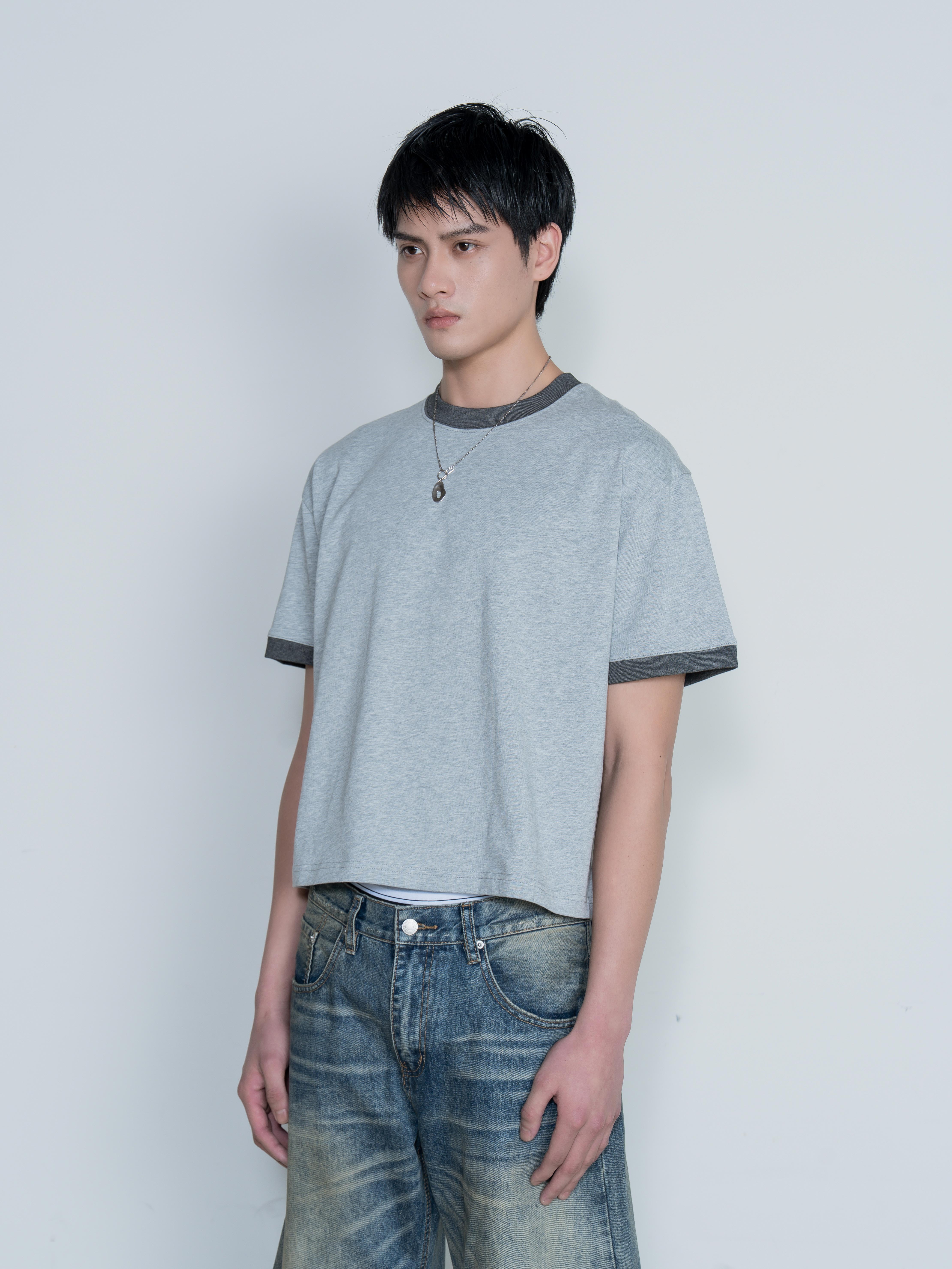 SIMON MADE TS-2623 肌肉輪廓 撞色領 BOXY 復古 短T
