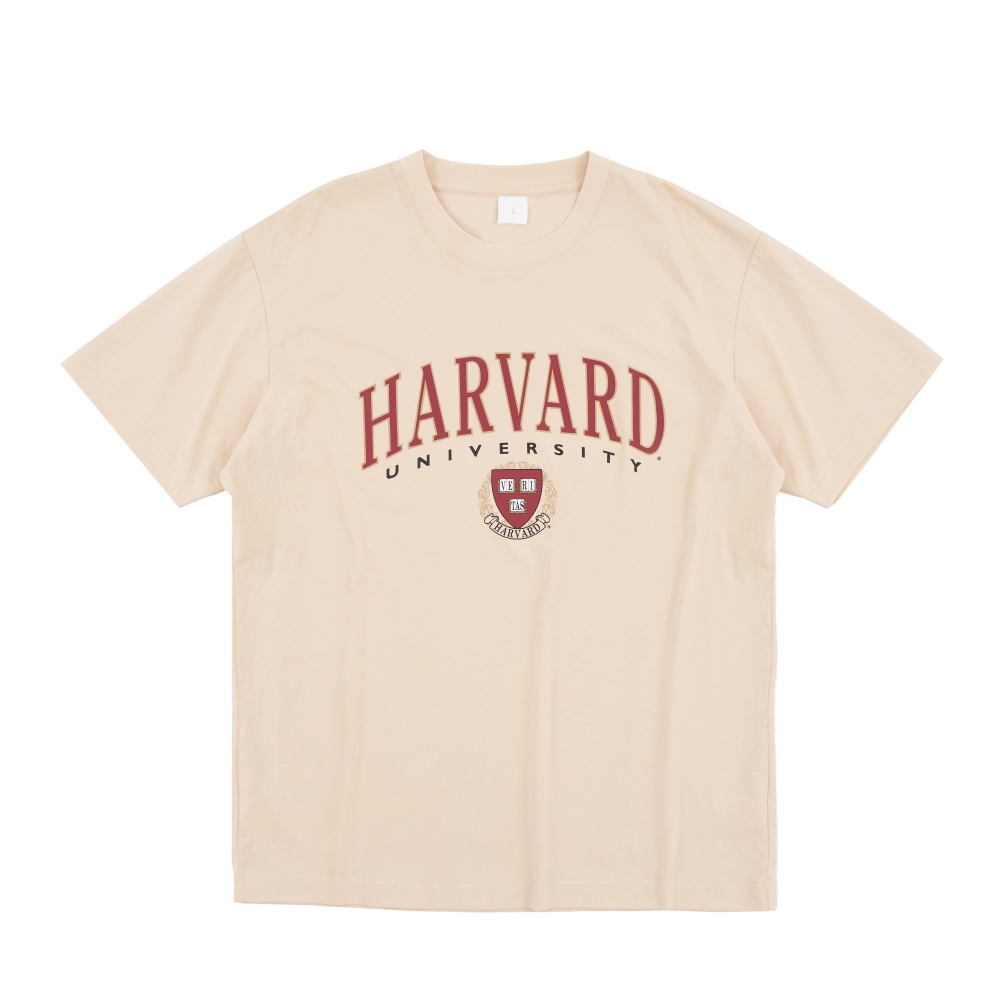 NCAA 短T 米色 哈佛 LOGO 落肩 棉T 短袖 中性 7325800731