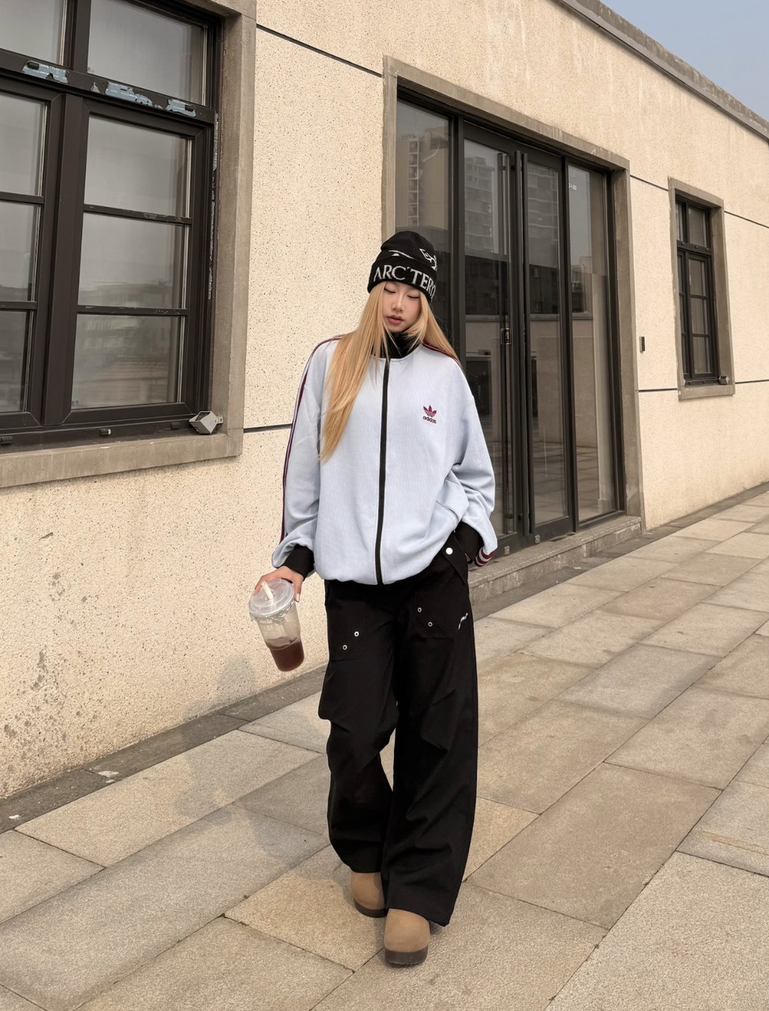 <快速出貨> Adidas 華夫格外套 金珉奎/邊伯賢同款 淺藍