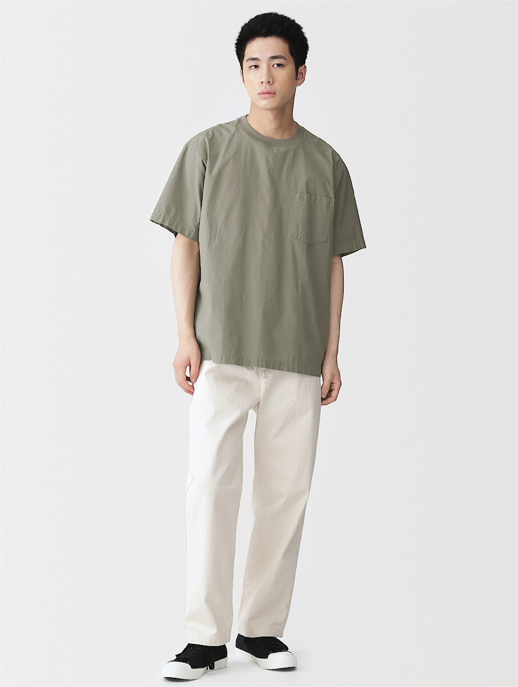 Model wearing linen dress